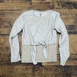 AMADI Womens Knit Sweater Beige Tie Front Ribbed Bottom Long Sleeve Size S